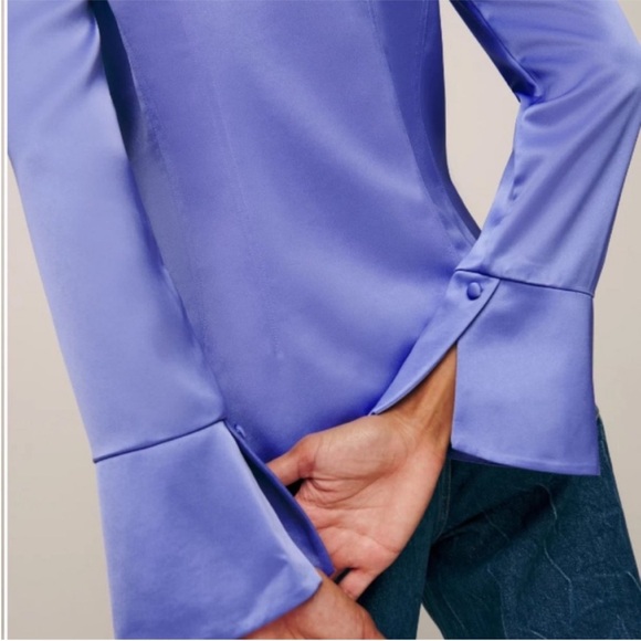 Reformation Samara Satin Shirt in Jacaranda - Picture 4 of 12